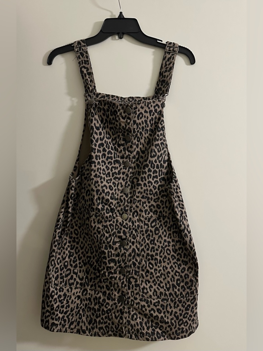 love, Fire Leopard Print Pinafore Dress in Tan and Black